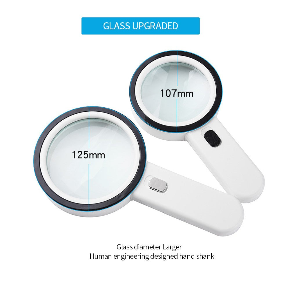 30X Handheld Magnifier High Definition with 13X Lights Lamp for Map Reading Jewelry Identification Amplifier