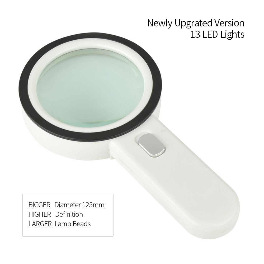 30X Handheld Magnifier High Definition with 13X Lights Lamp for Map Reading Jewelry Identification Amplifier