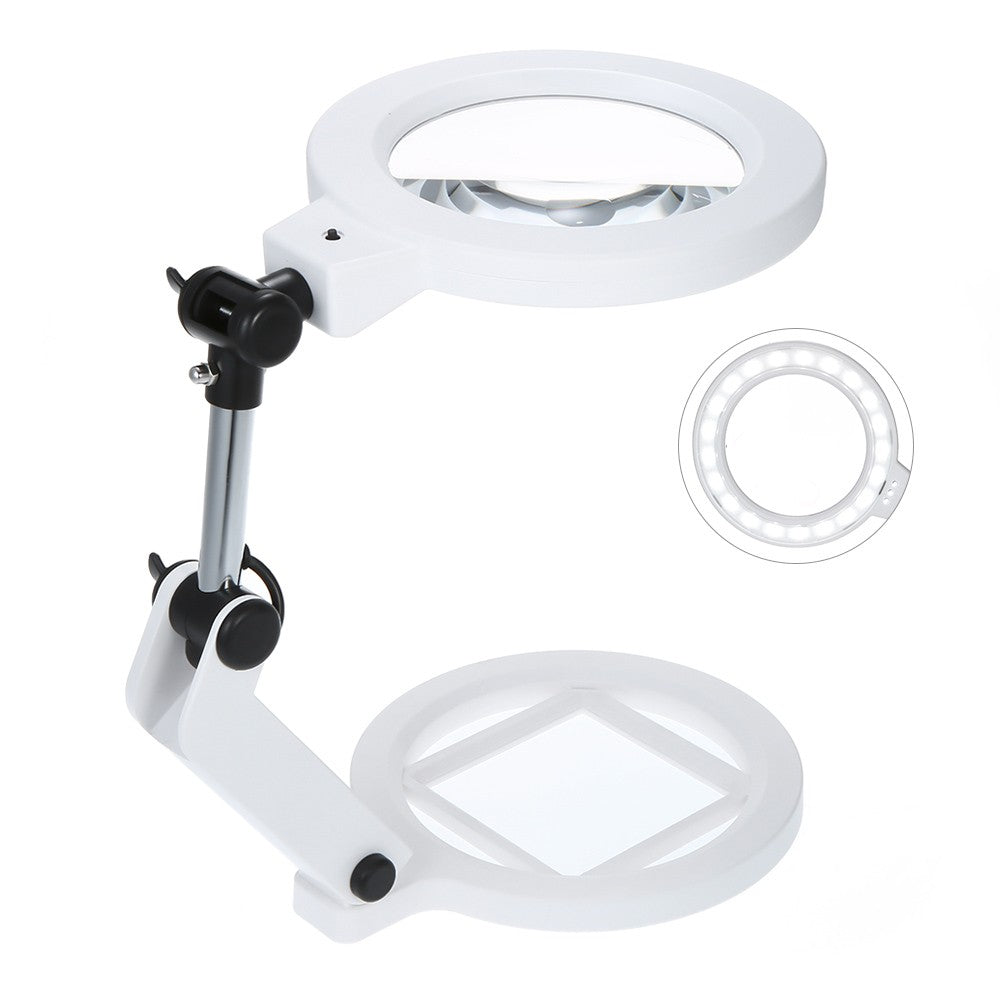 1.5X/5X Magnifying Glass Foldable Magnifier with Light Stand Desktop - EU Plug