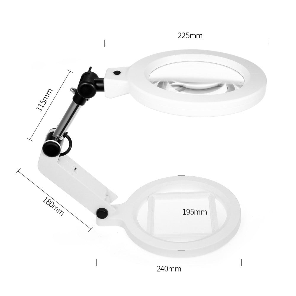1.5X/5X Magnifying Glass Foldable Magnifier with Light Stand Desktop - EU Plug