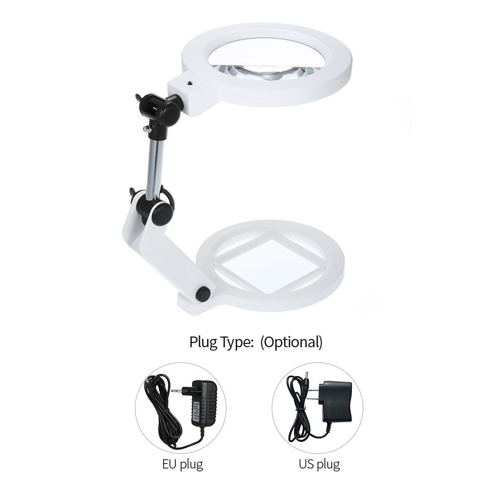 1.5X/5X Magnifying Glass Foldable Magnifier with Light Stand Desktop - EU Plug
