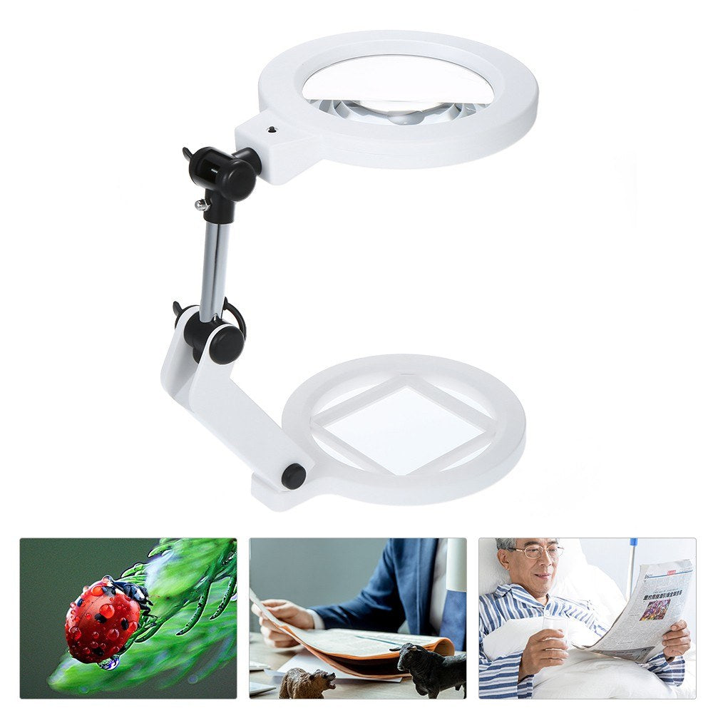 1.5X/5X Magnifying Glass Foldable Magnifier with Light Stand Desktop - EU Plug