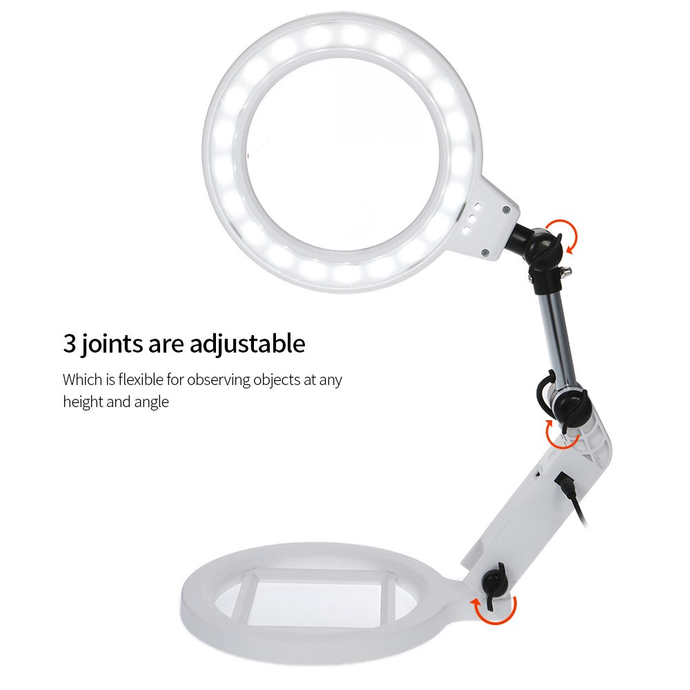 1.5X/5X Magnifying Glass Foldable Magnifier with Light Stand Desktop - EU Plug