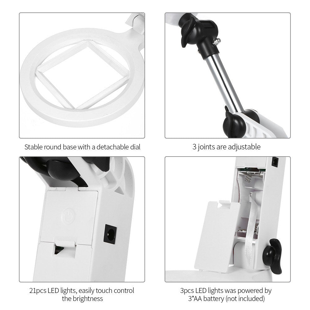 1.5X/5X Magnifying Glass Foldable Magnifier with Light Stand Desktop - EU Plug