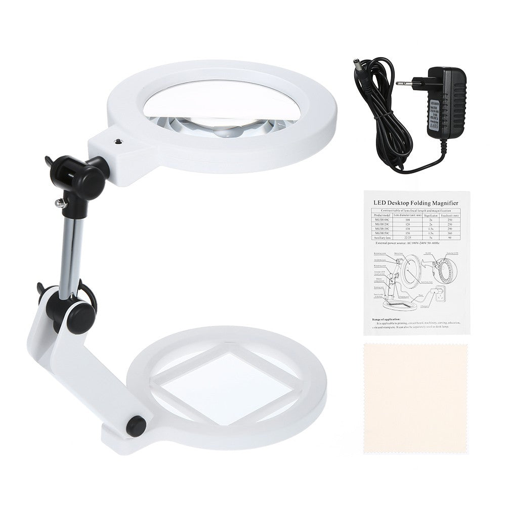 1.5X/5X Magnifying Glass Foldable Magnifier with Light Stand Desktop - EU Plug