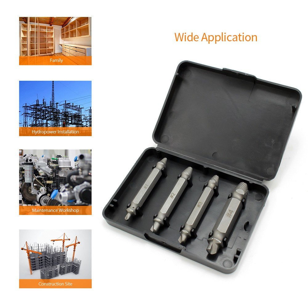 4Pcs Screw Extractor for Broken Head Screw Tube Broken Tap Bolt Removal Tool Broken Faucet and Wire Extractor Stripper Manual Screw Remover Damaged Screw Extractor Kit - Silver