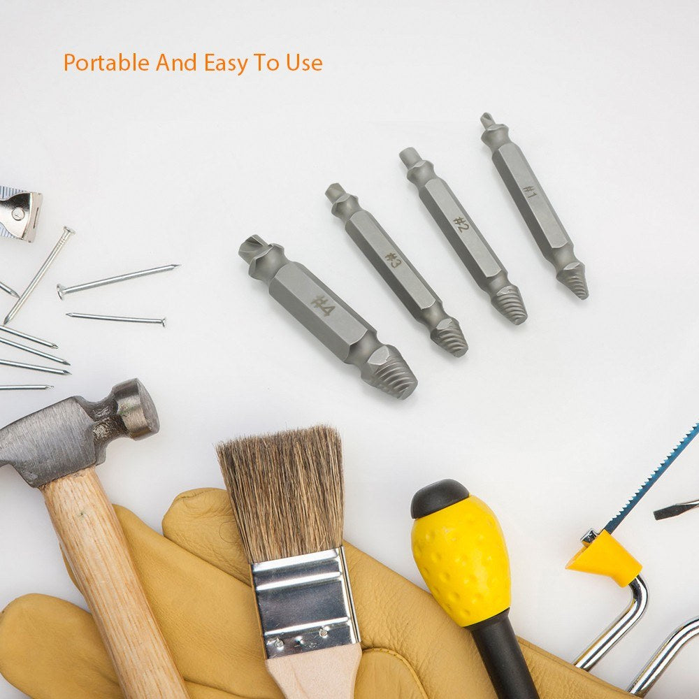 4Pcs Screw Extractor for Broken Head Screw Tube Broken Tap Bolt Removal Tool Broken Faucet and Wire Extractor Stripper Manual Screw Remover Damaged Screw Extractor Kit - Silver