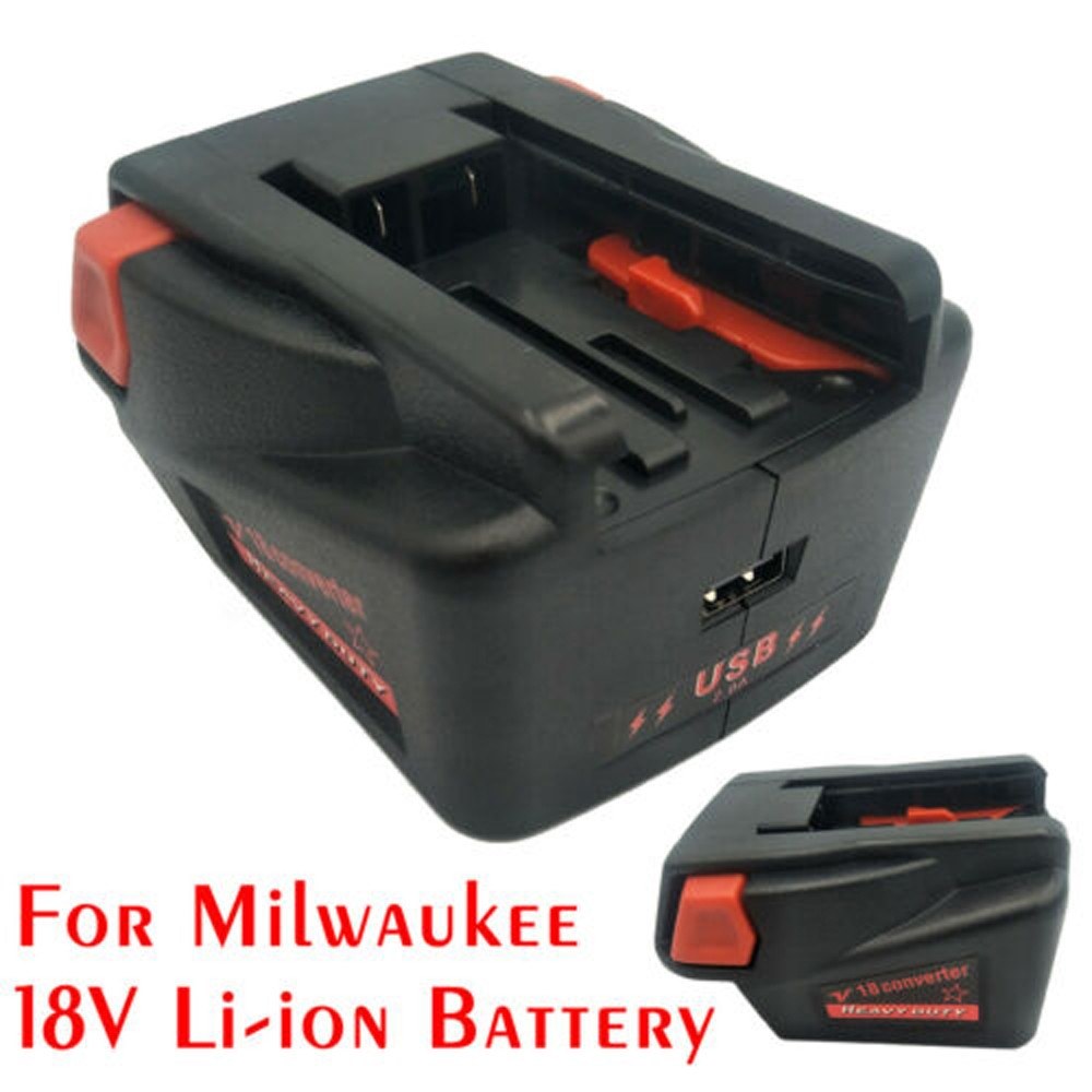 Adapter Converter for Milwaukee M18 18V Li-ion Cell to Milwaukee V18 18V Cell Lithium Cordless USB Charge Tool - Black/Red