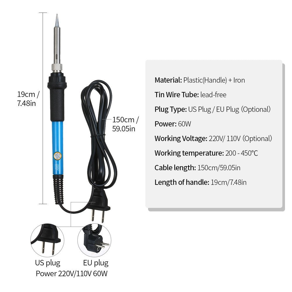 60W Electric Soldering Iron Kit Adjustable Temperature Welding Digital Multimeter Soldering Kit - EU Plug