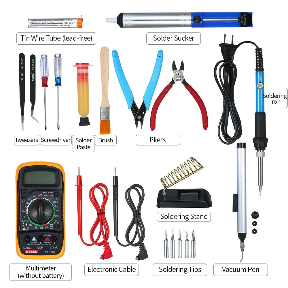 60W Electric Soldering Iron Kit Adjustable Temperature Welding Digital Multimeter Soldering Kit - EU Plug