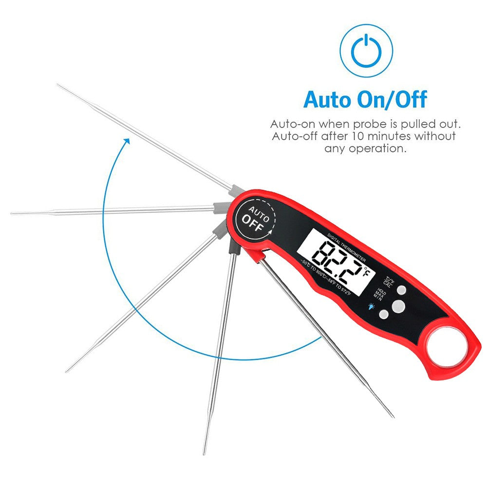Waterproof Digital Instant Read Food Meat Thermometer with 4.7?Foldable Probe Calibration Function - Red