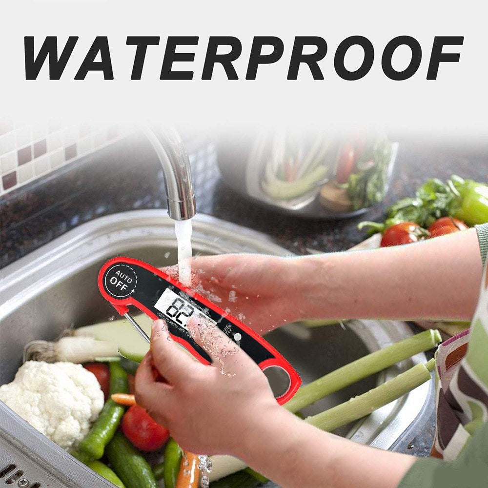 Waterproof Digital Instant Read Food Meat Thermometer with 4.7?Foldable Probe Calibration Function - Red