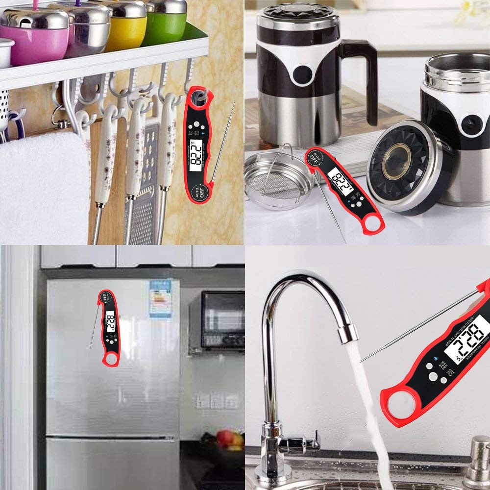 Waterproof Digital Instant Read Food Meat Thermometer with 4.7?Foldable Probe Calibration Function - Red