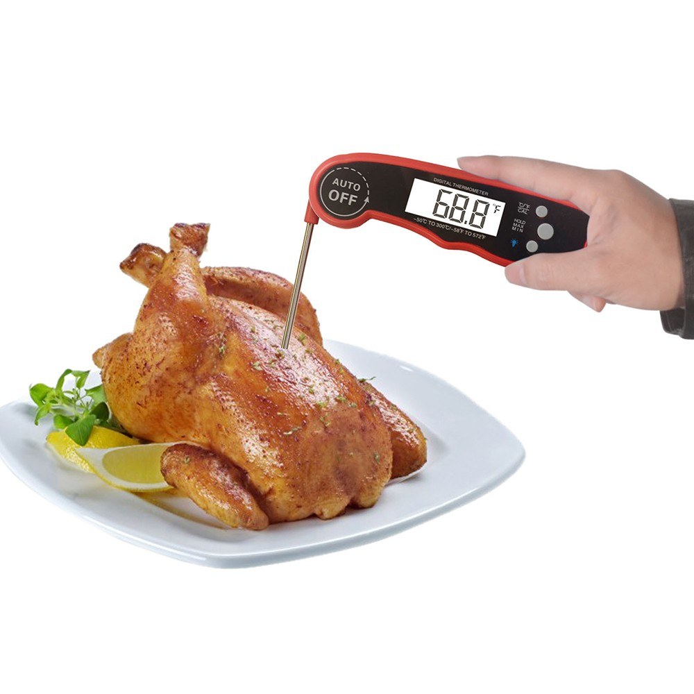 Waterproof Digital Instant Read Food Meat Thermometer with 4.7?Foldable Probe Calibration Function - Red