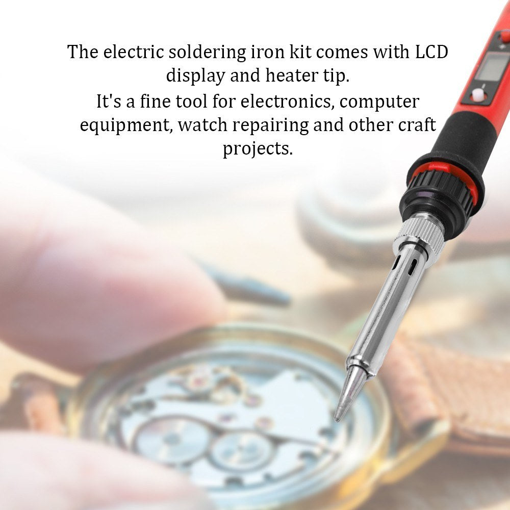 80W Professional LCD Digital Temperature Adjustable Electric Soldering Iron Tool - EU Plug/Blue