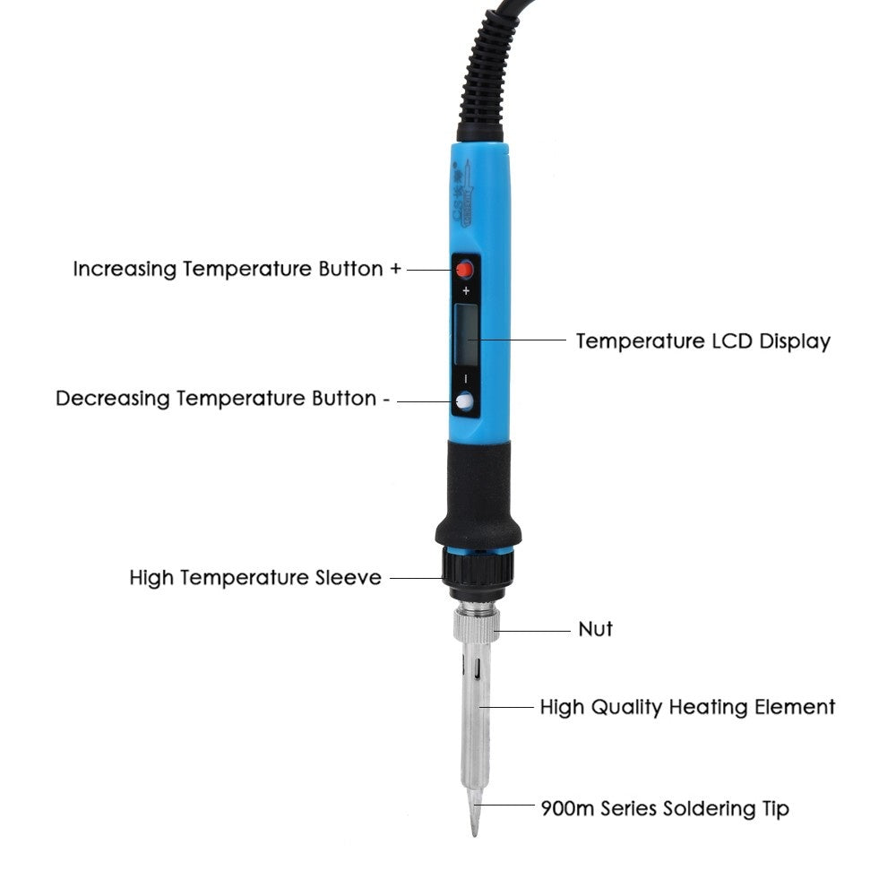 80W Professional LCD Digital Temperature Adjustable Electric Soldering Iron Tool - EU Plug/Blue