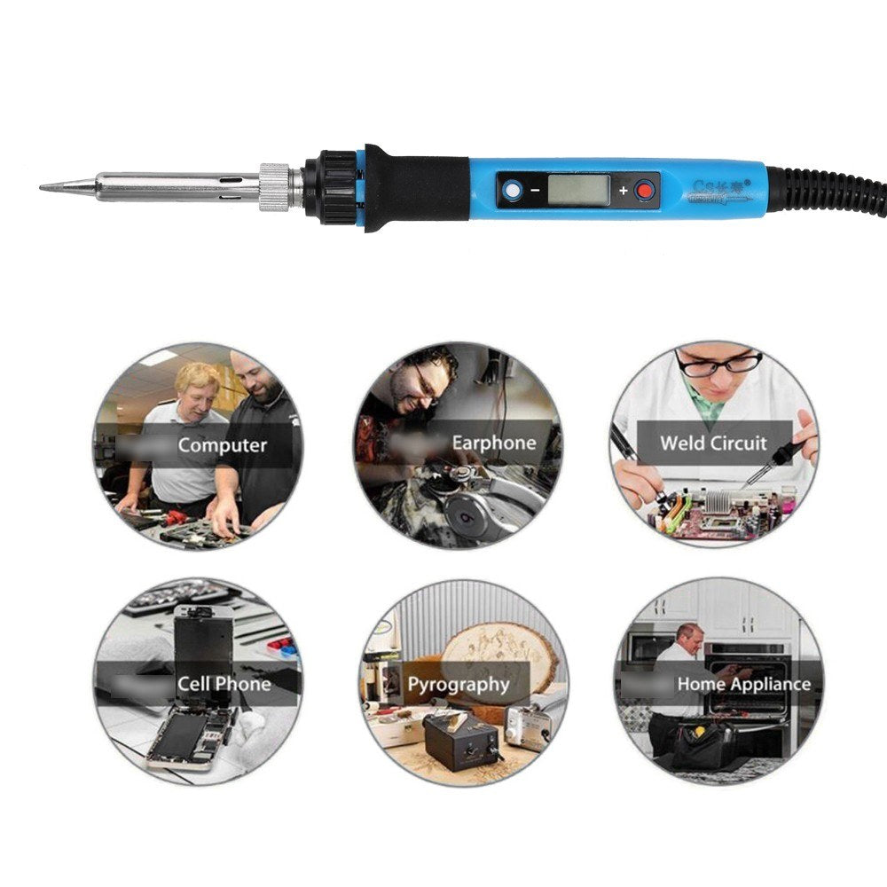 80W Professional LCD Digital Temperature Adjustable Electric Soldering Iron Tool - EU Plug/Blue
