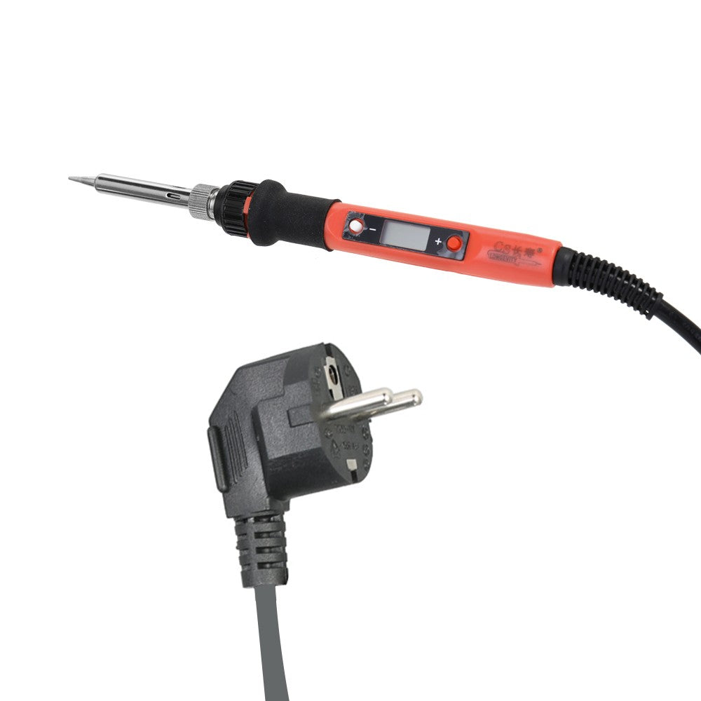 80W Professional LCD Digital Temperature Adjustable Electric Soldering Iron Tool - EU Plug/Red