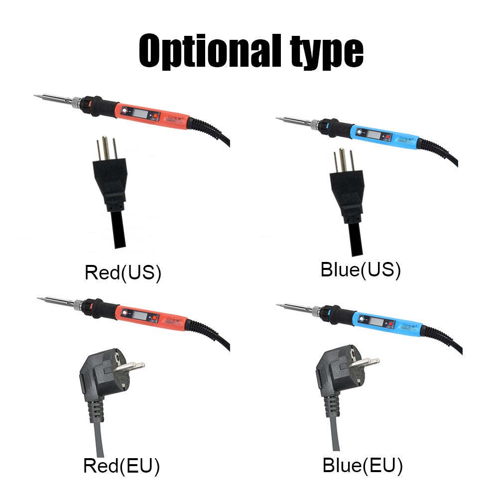 80W Professional LCD Digital Temperature Adjustable Electric Soldering Iron Tool - EU Plug/Red