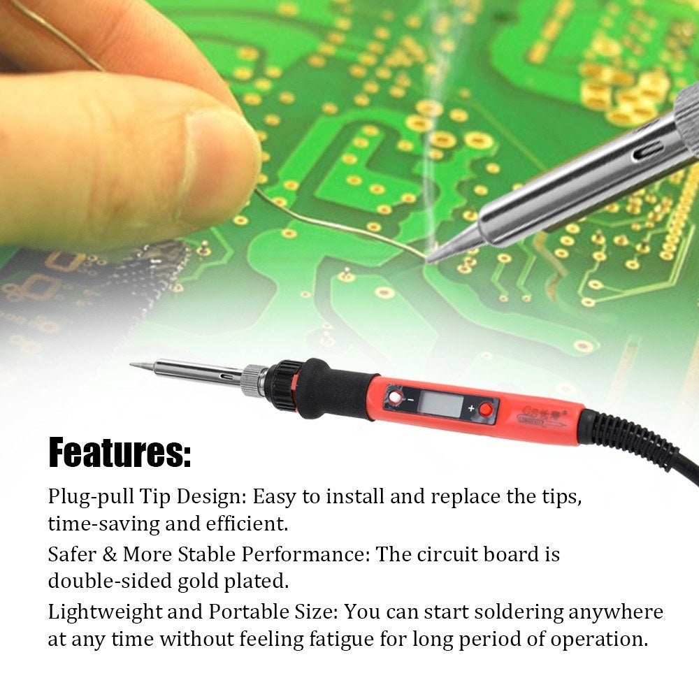 80W Professional LCD Digital Temperature Adjustable Electric Soldering Iron Tool - EU Plug/Red