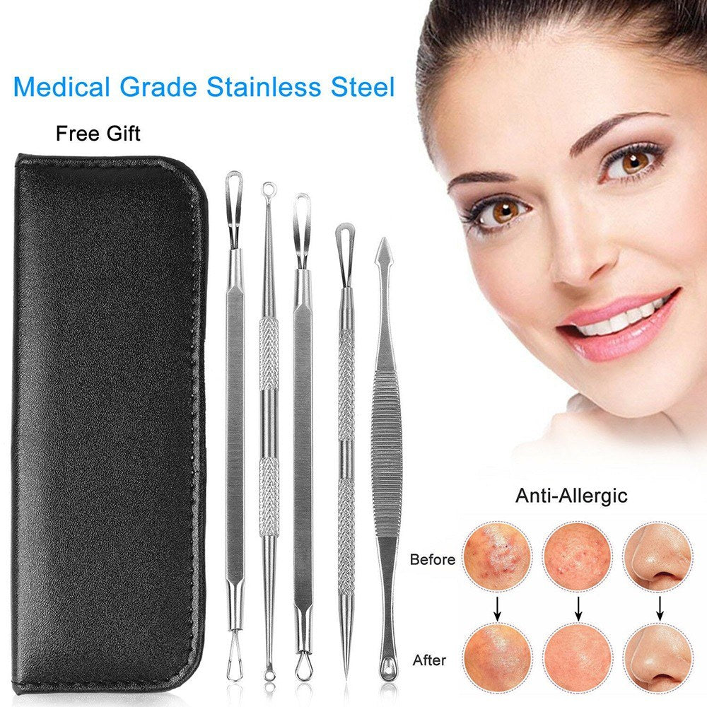 5Pcs Blemish Extractor Kit Blackhead Acne Pimple Blemish Extractor Remover Stainless Steel Tool Kit