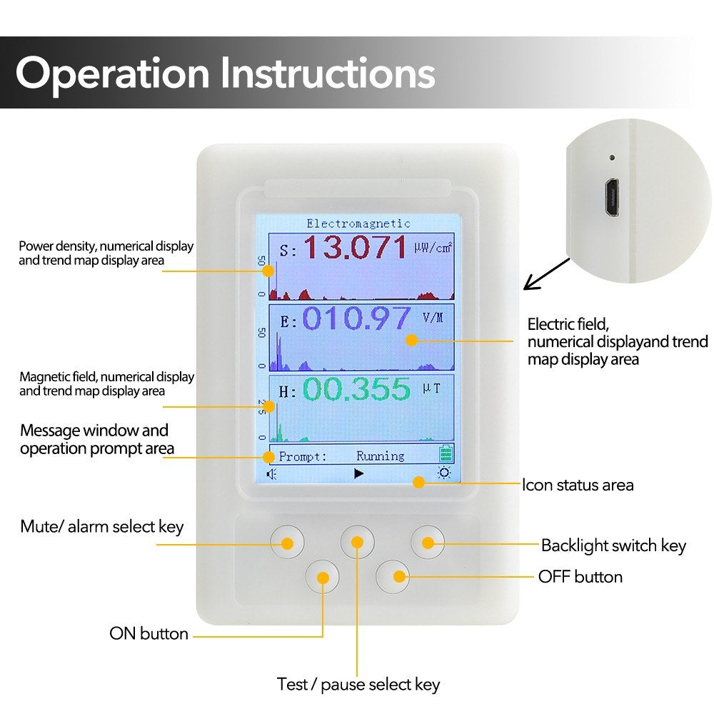 BR-9A Handheld Electromagnetic Radiation Detector Semi-functional Type Electromagnetic Radiation Tester - White
