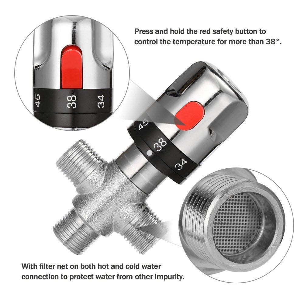 Thermostatic Mixer Valve Water Mixer Hot/Cold Water Mixing Temperature Control Valve for Home Water Heater