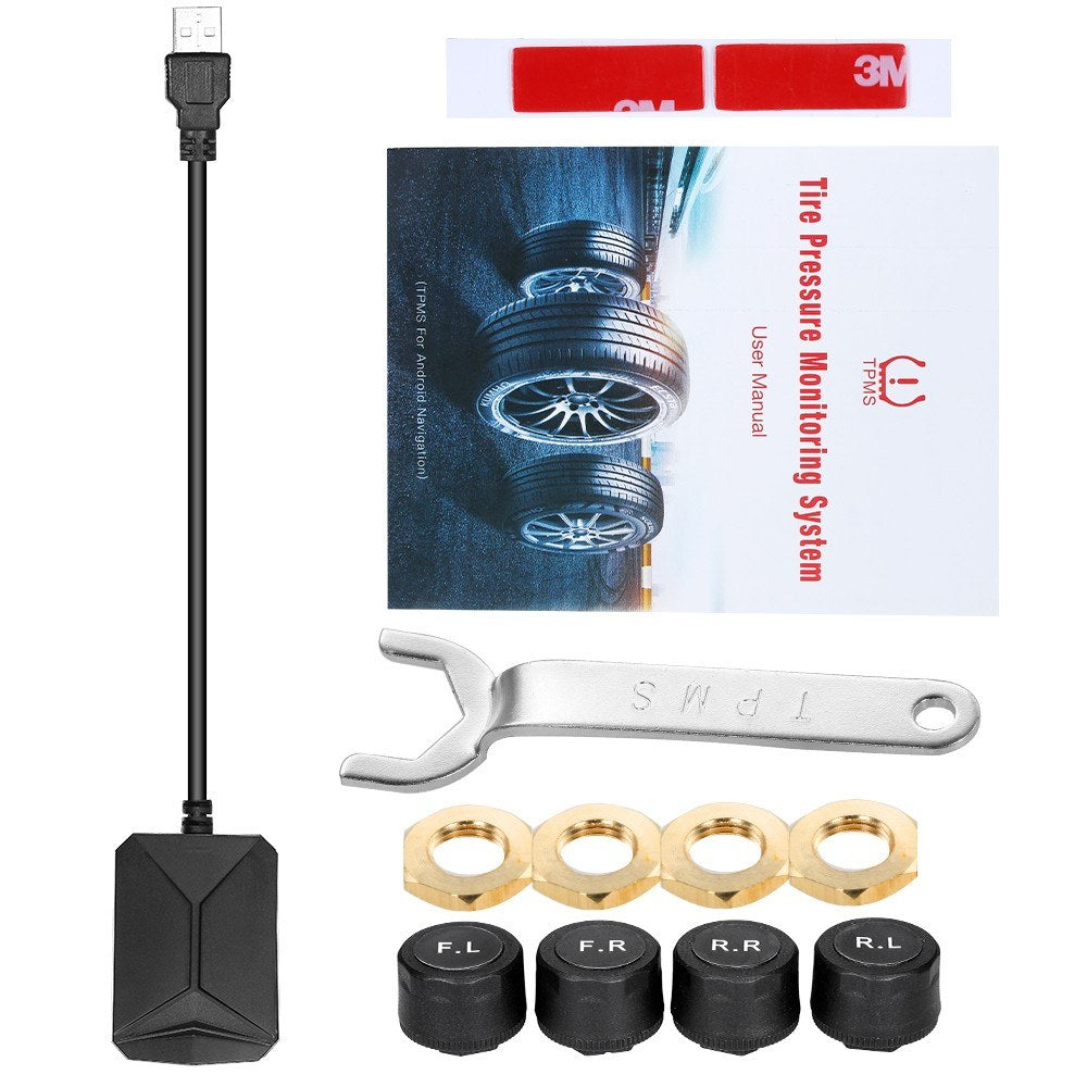 Tire Pressure Monitoring System for Android Navigation with 4 External Sensors Real-time Display - Black