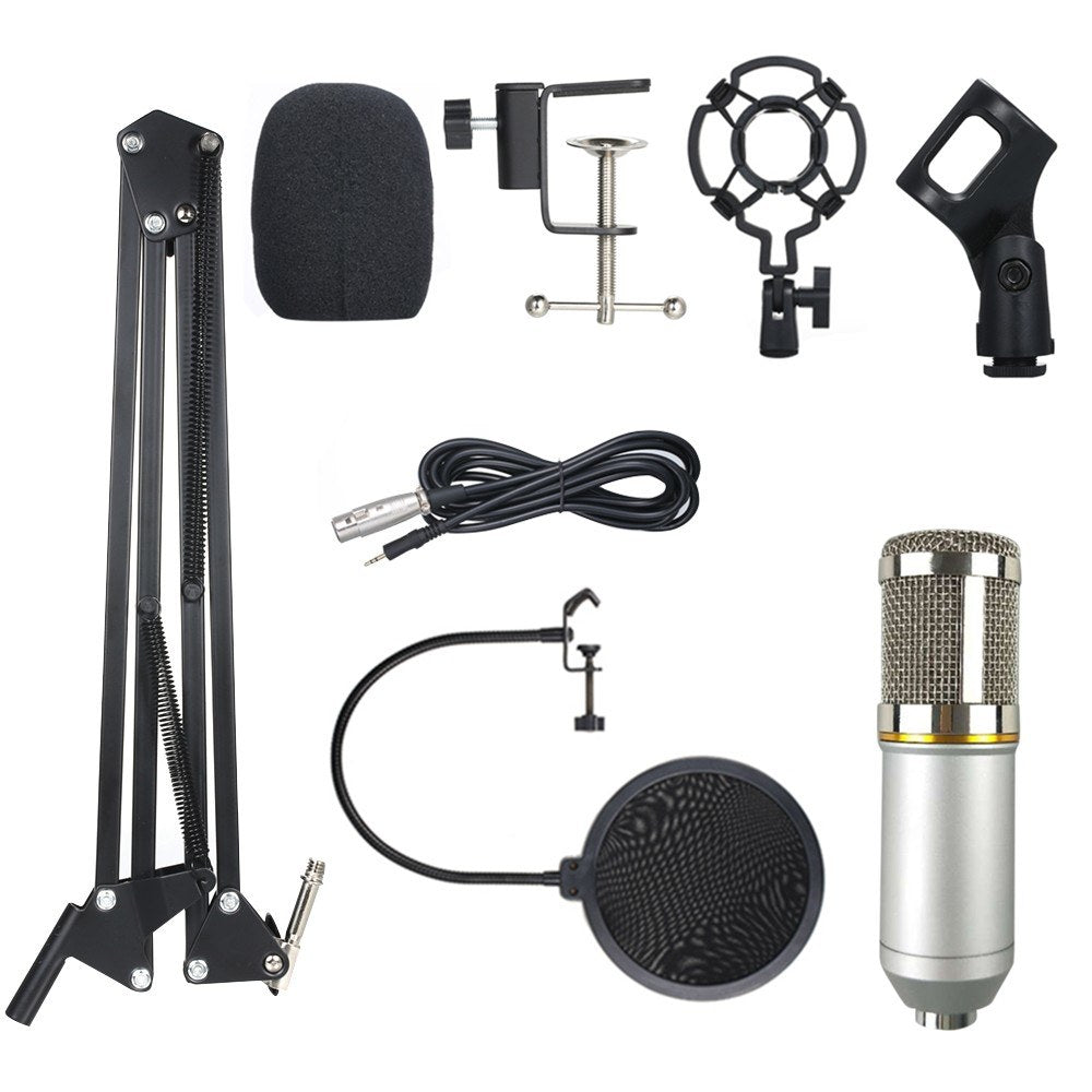 BM800 Suspension Microphone Kit Studio Live Stream Broadcasting Recording Condenser Microphone Set - Style 2/Silver