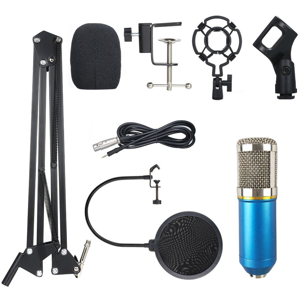 BM800 Suspension Microphone Kit Studio Live Stream Broadcasting Recording Condenser Microphone Set - Blue