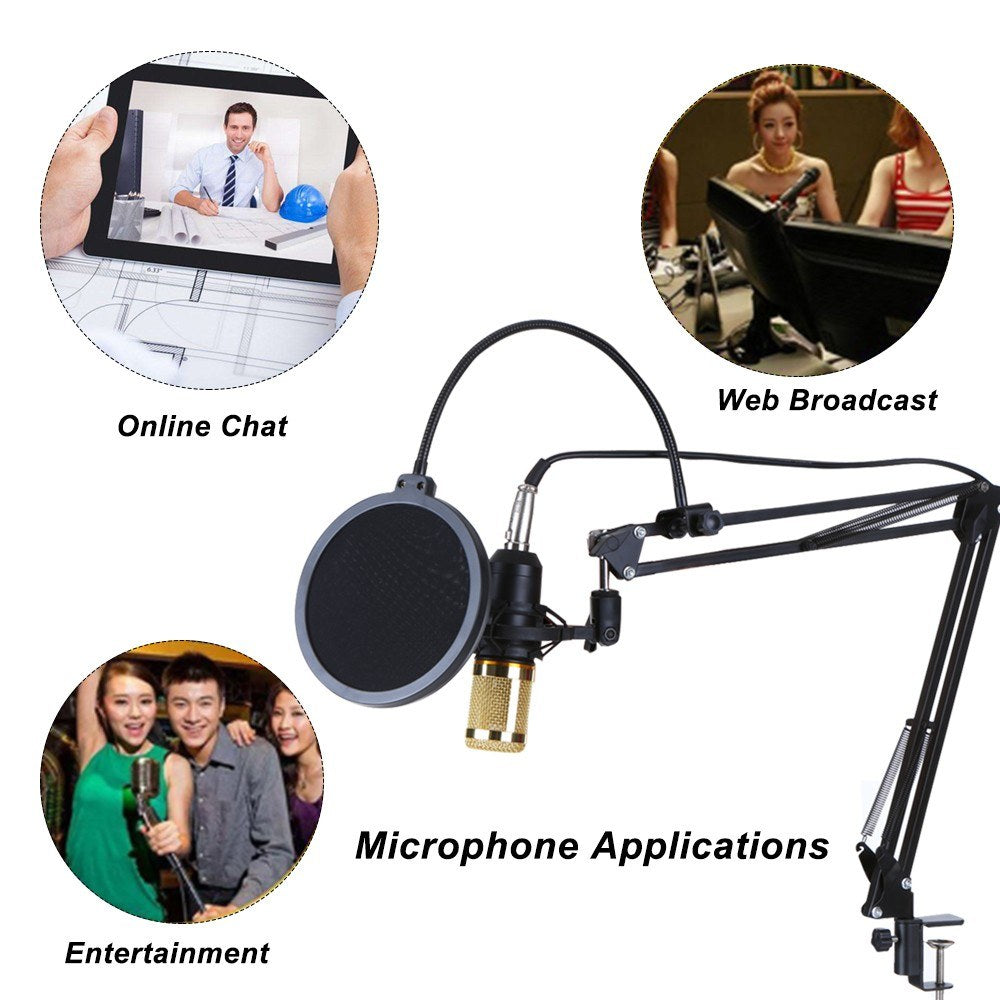 BM800 Suspension Microphone Kit Studio Live Stream Broadcasting Recording Condenser Microphone Set - Blue
