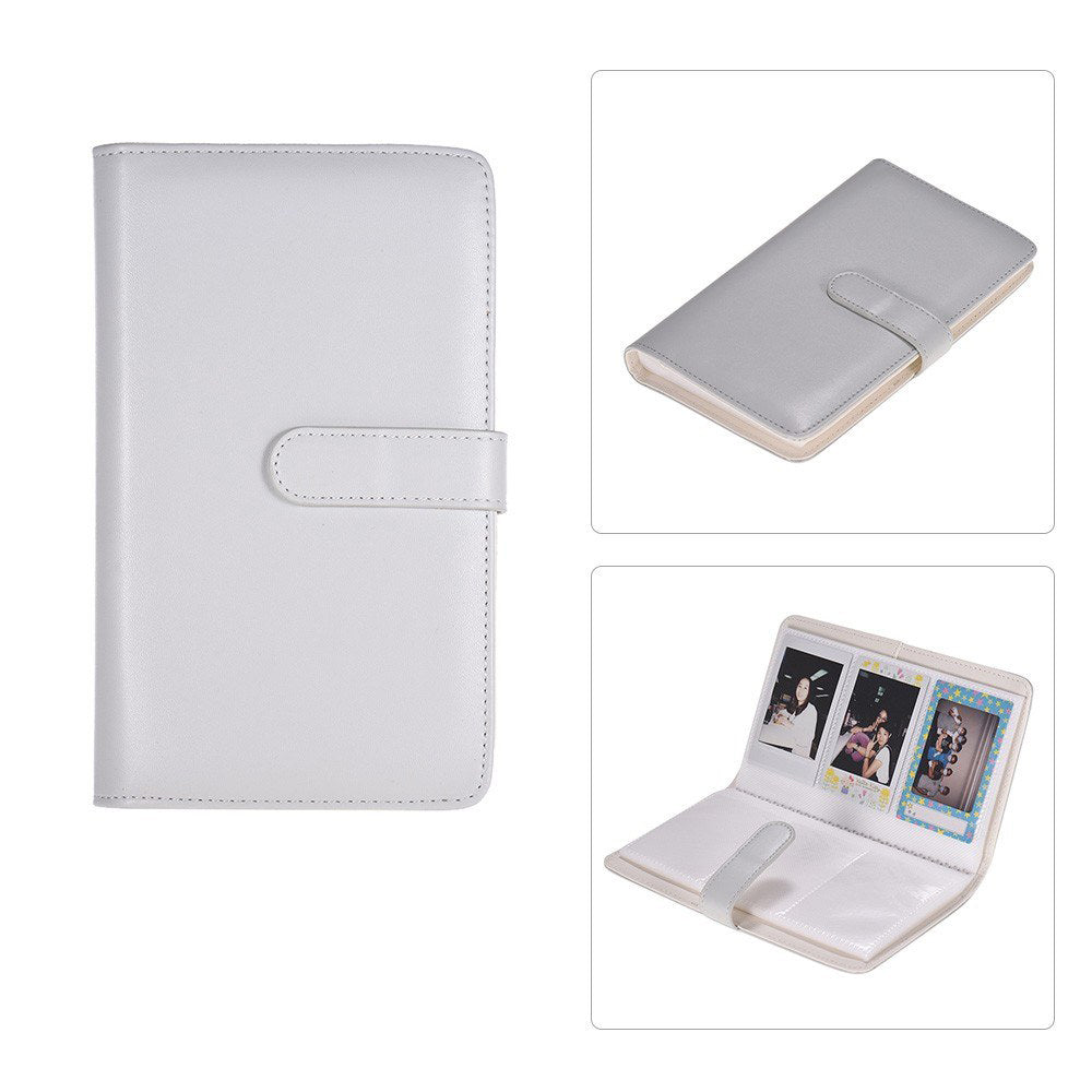 80 Pockets Portable Mini Magnetic Closure Photo Album Photo Pictures Book Album - Light Grey