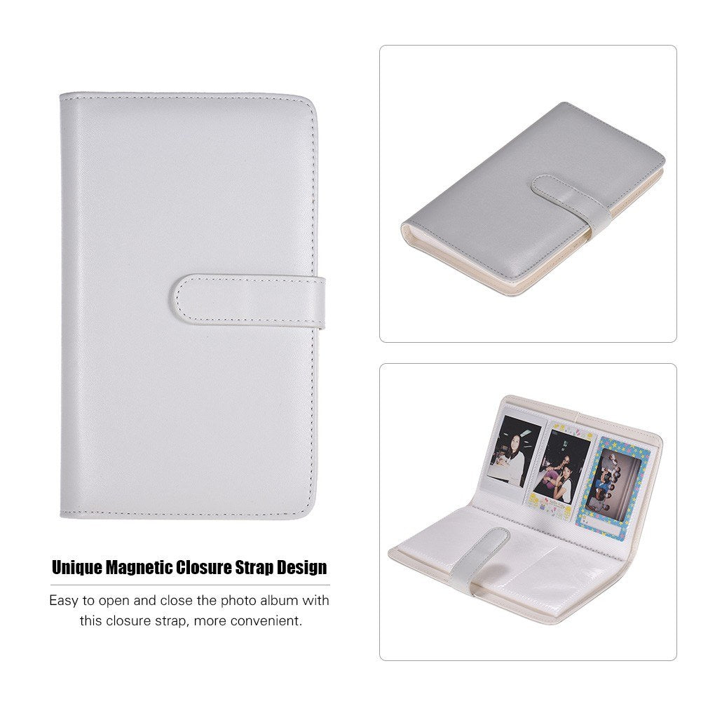 80 Pockets Portable Mini Magnetic Closure Photo Album Photo Pictures Book Album - Light Grey