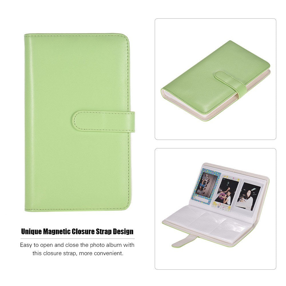 80 Pockets Portable Mini Magnetic Closure Photo Album Photo Pictures Book Album - Green