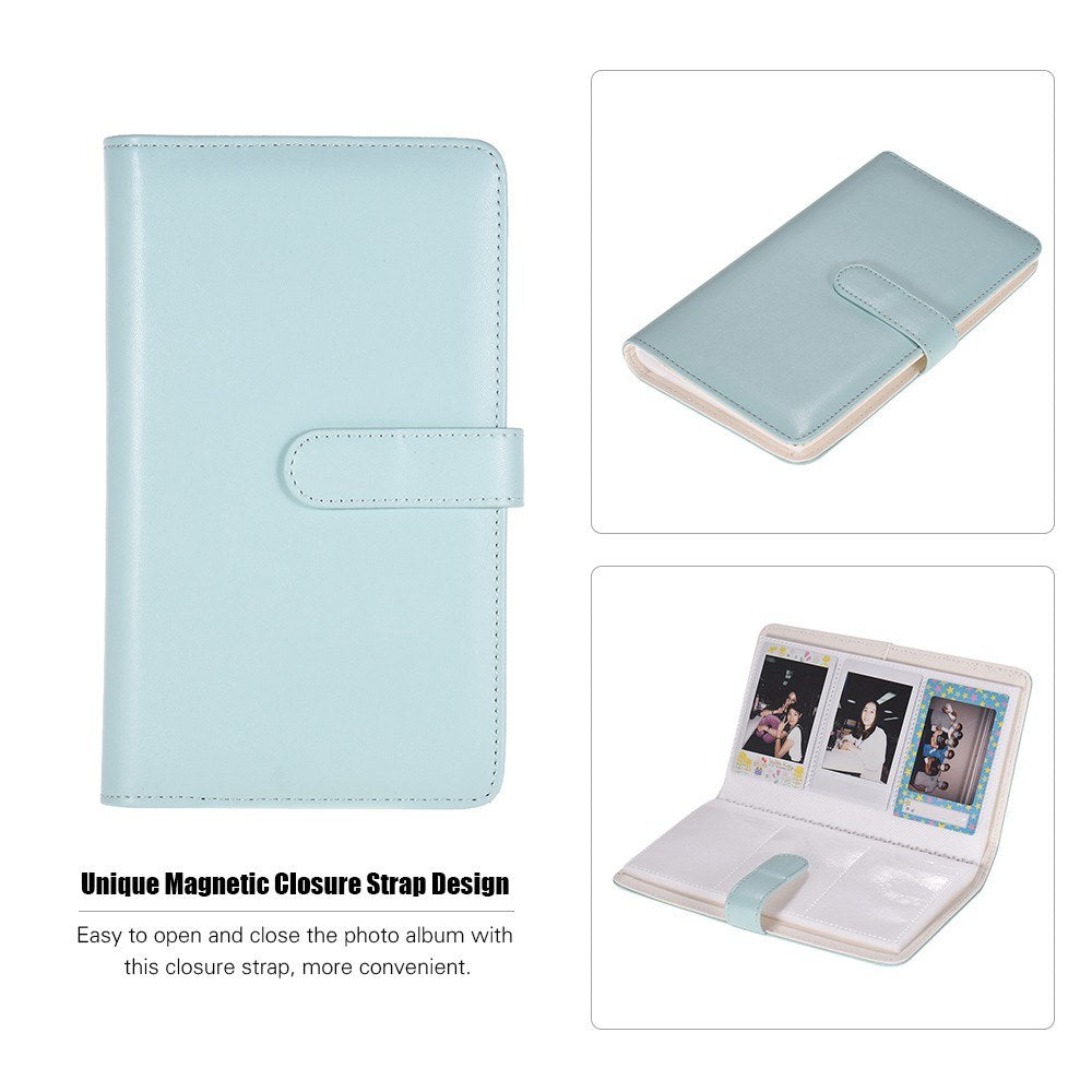 80 Pockets Portable Mini Magnetic Closure Photo Album Photo Pictures Book Album - Blue