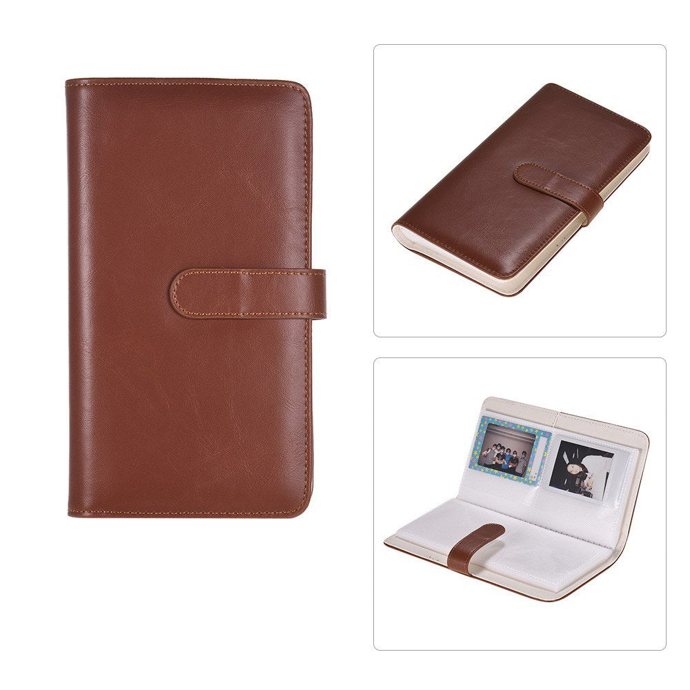 80 Pockets Portable Mini Magnetic Closure Photo Album Photo Pictures Book Album - Brown