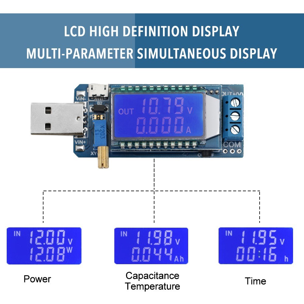 LCD Screen USB Step UP/Down Power Module Voltmeter Ammeter Battery Capacity Tester