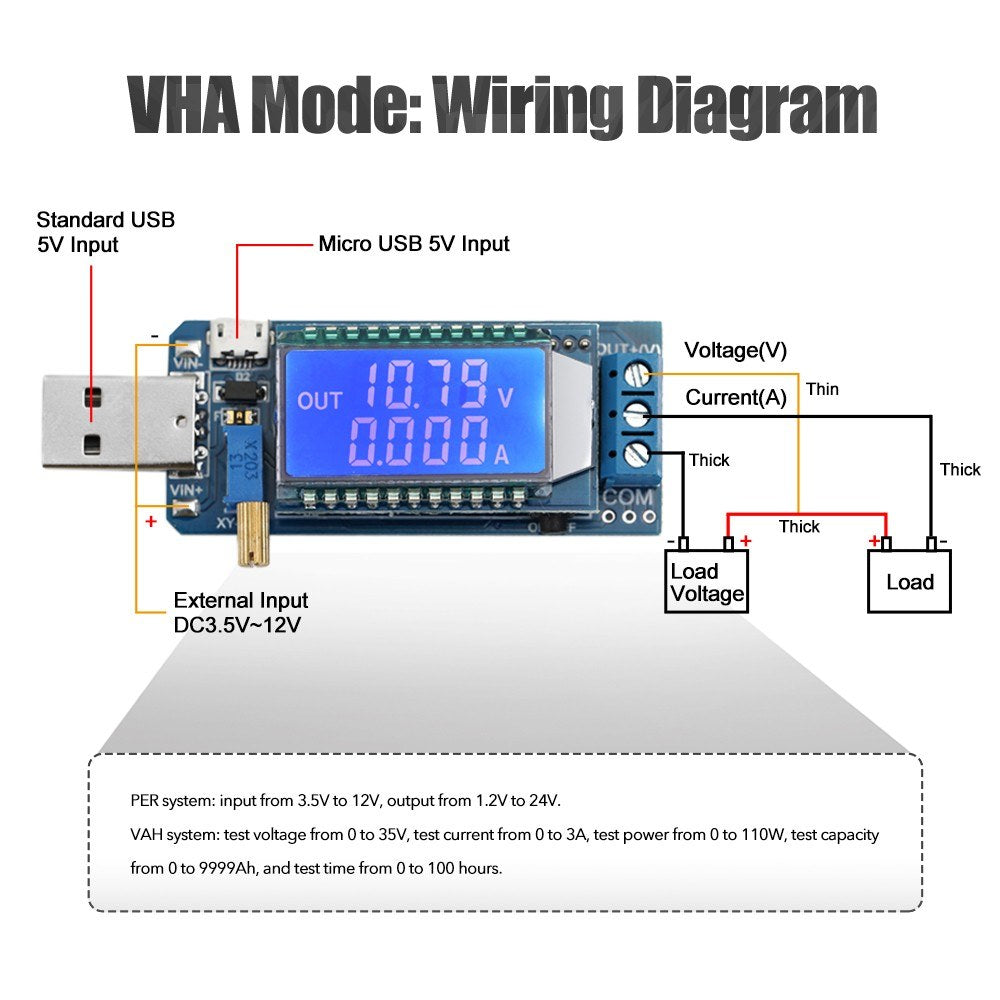 LCD Screen USB Step UP/Down Power Module Voltmeter Ammeter Battery Capacity Tester