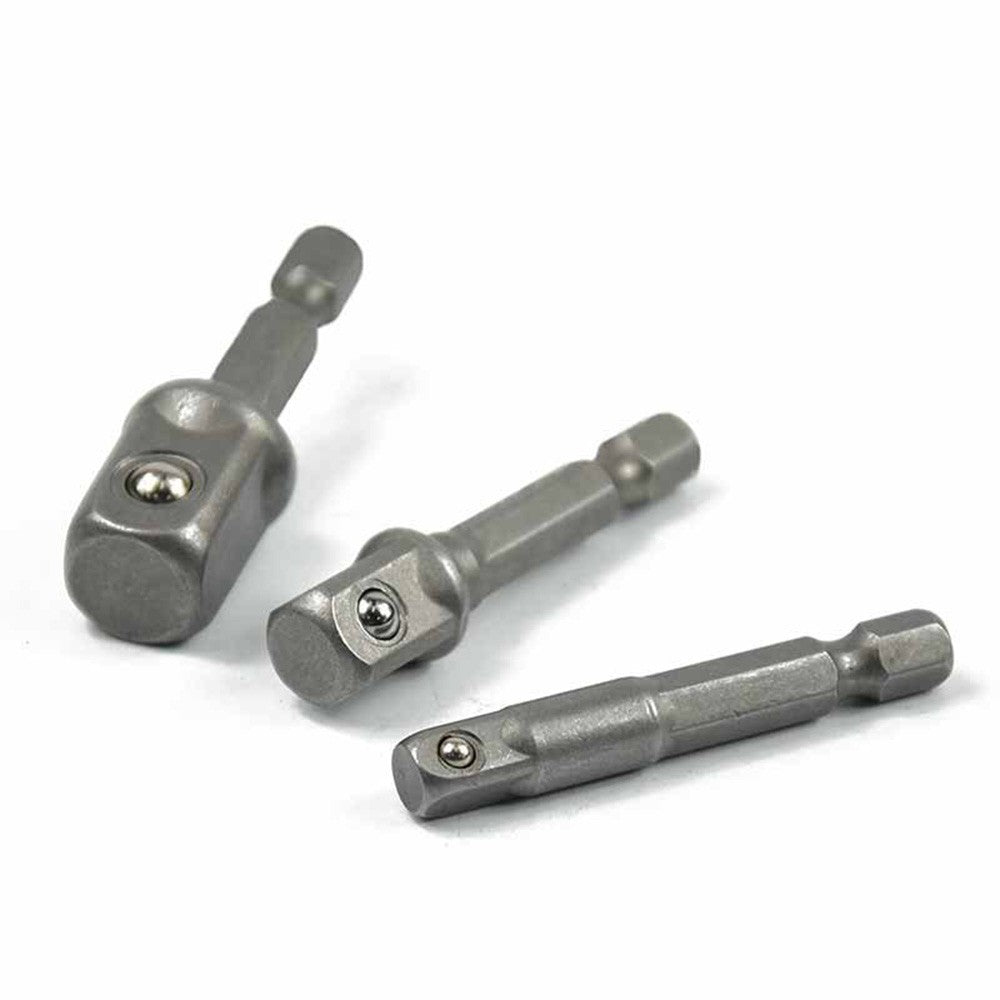 3Pcs Chrome Vanadium Steel Power Drill Socke Adapter 1/4inch 3/8inch 1/2inch Hex Shank Impact Socket Adapter Extension Bar Conversion Tool
