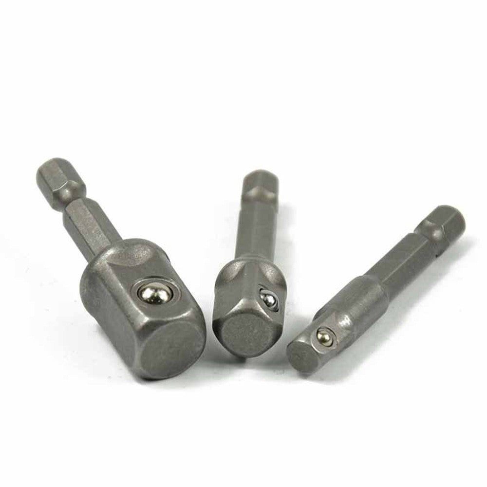3Pcs Chrome Vanadium Steel Power Drill Socke Adapter 1/4inch 3/8inch 1/2inch Hex Shank Impact Socket Adapter Extension Bar Conversion Tool