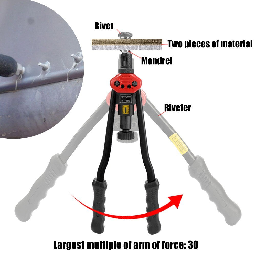 16in Labor-saving Hand Riveter BT-607 Manual Rivet Machine 400mm Riveting Tools with Nut Dies M-3 M-4 M-5 M-6 M-8 M-10 M-12