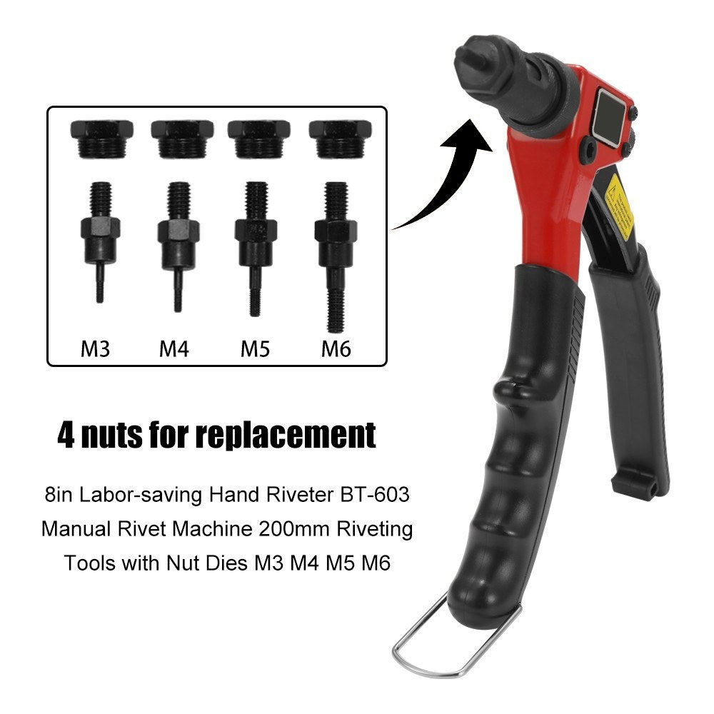 8in Labor-saving Hand Riveter BT-603 Manual Rivet Machine 200mm Riveting Tools with Nut Dies M-3 M-4 M-5 M-6