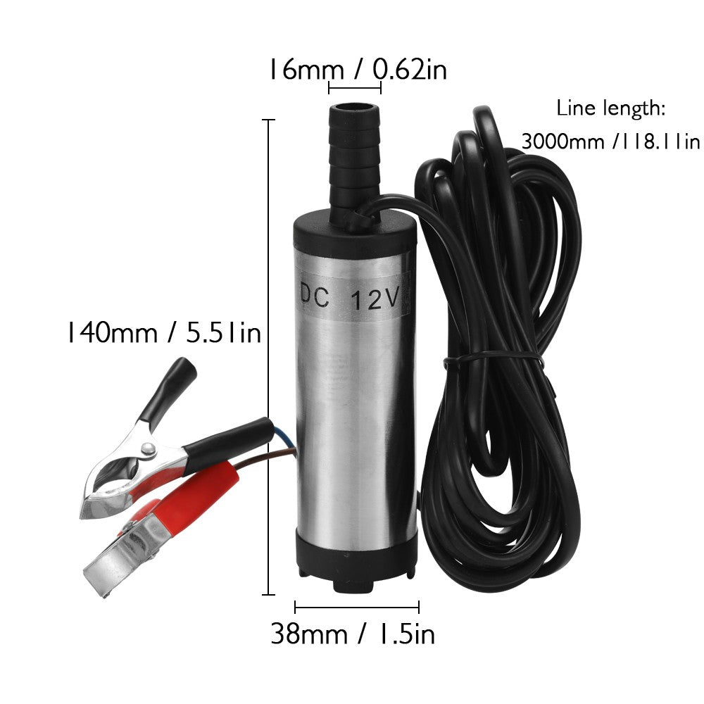 DC 12V Electric Submersible Pump Stainless Steel Submersible Pumps for Water Oil Kerosene 12 L/min Refueling Tool