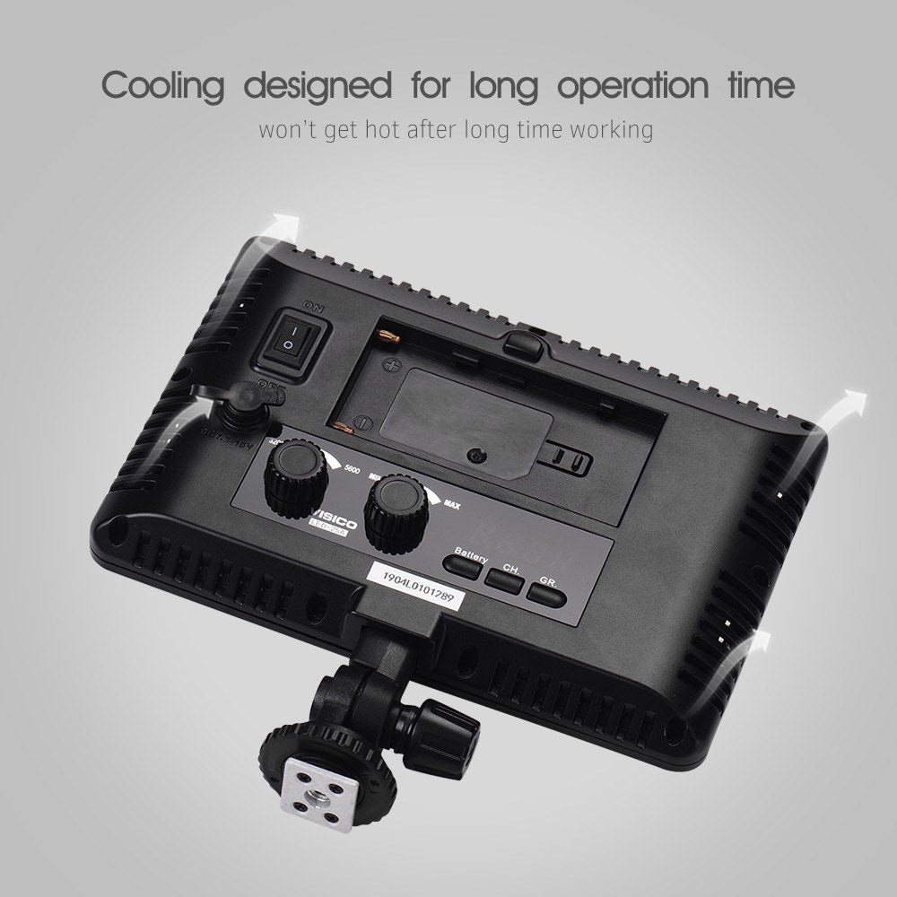 Portable LED Video Light Panel Photography Fill-in Lamp 3200K-5600K Adjustable Brightness 25W with LED Display Cold Shoe Mount Adapter