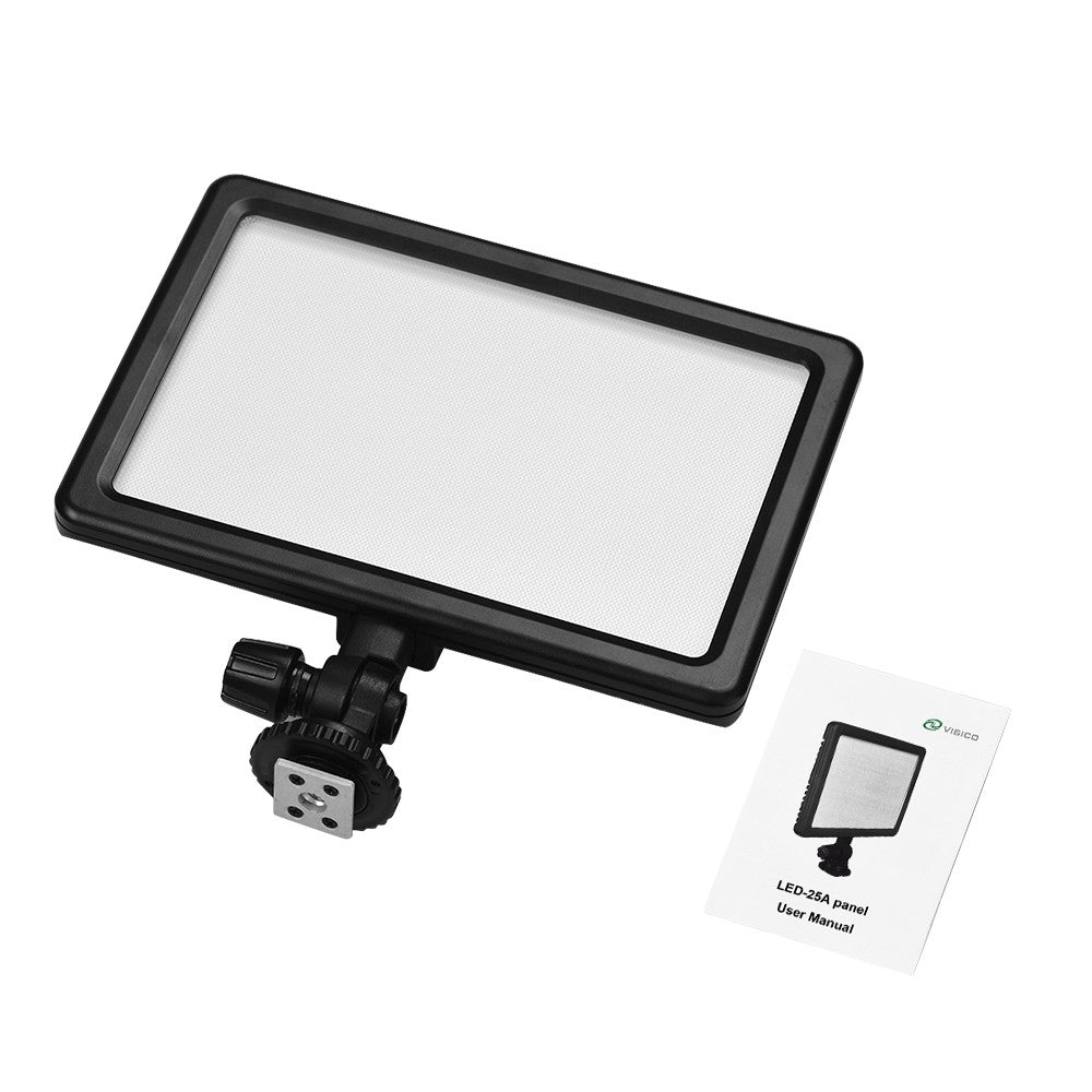 Portable LED Video Light Panel Photography Fill-in Lamp 3200K-5600K Adjustable Brightness 25W with LED Display Cold Shoe Mount Adapter