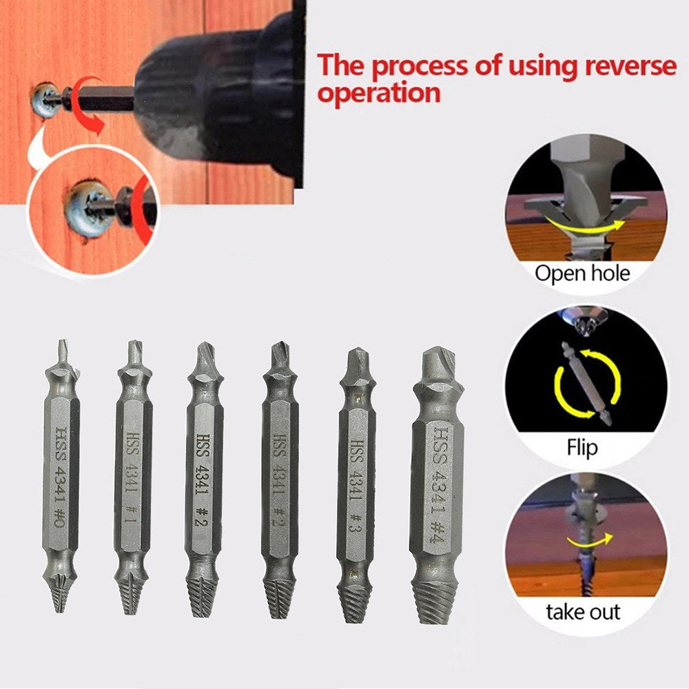 6Pcs Drill Bit Set Bolt Screw Extractor Breaker Screw Remover Stripping Tool