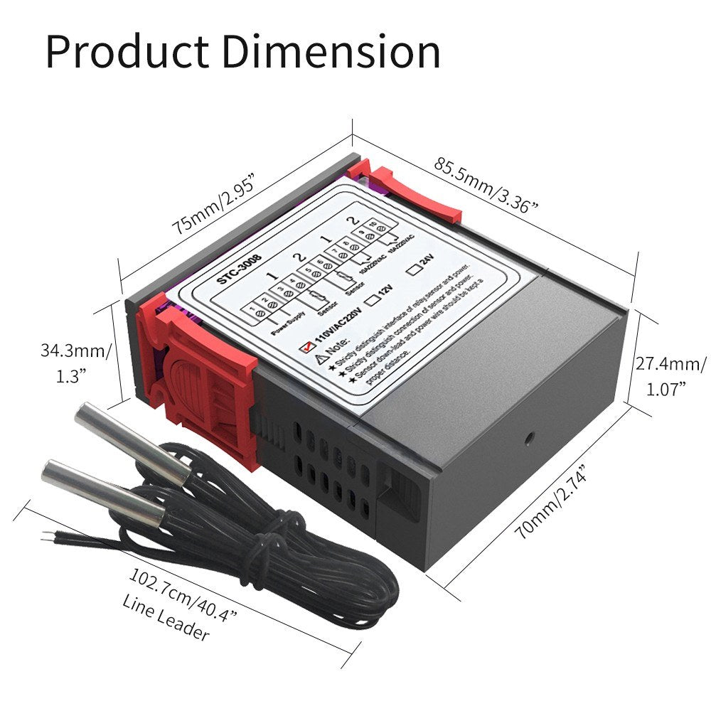 Dual Digital Display Thermostat Temperature Regulator Temperature Controller with Double NTC Probe Heater Sensor Probe Two Relay Output - 110-220V