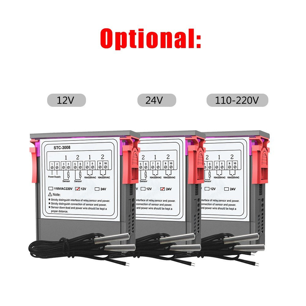 Dual Digital Display Thermostat Temperature Regulator Temperature Controller with Double NTC Probe Heater Sensor Probe Two Relay Output - 110-220V
