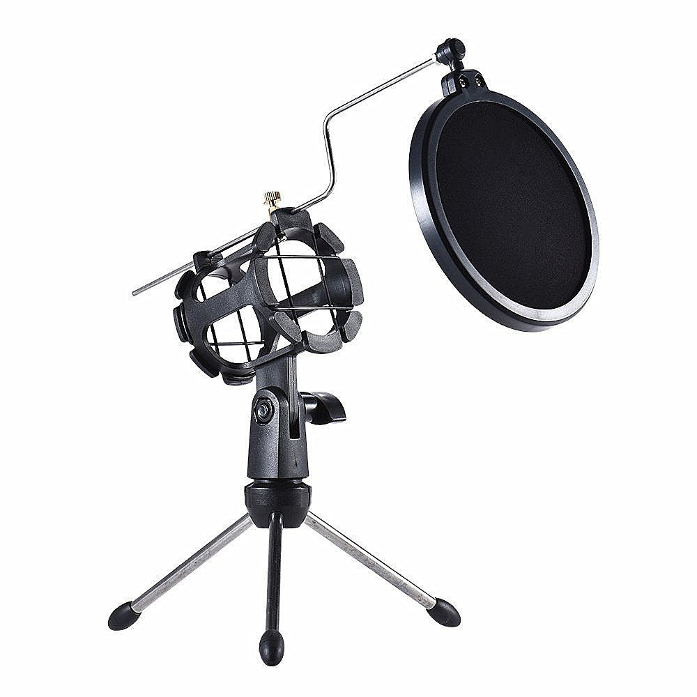 Microphone Tripod Stand Holder Foldable Desktop Microphone Bracket with Shock Mount Mic Holder Clip Pop Filter