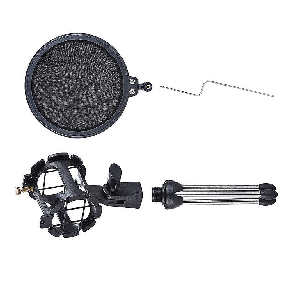 Microphone Tripod Stand Holder Foldable Desktop Microphone Bracket with Shock Mount Mic Holder Clip Pop Filter
